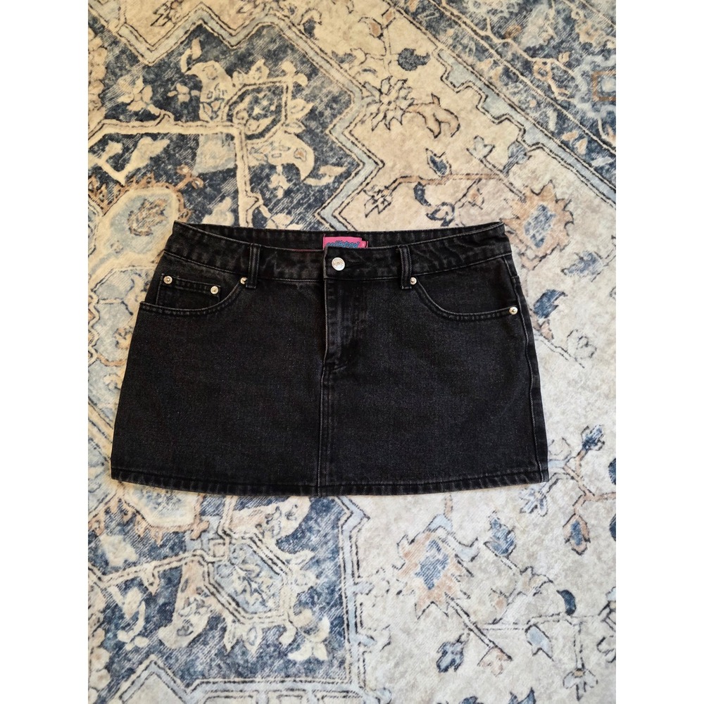 Edikted Women's Size Medium Chiara Black Denim 100% Cotton Micro Mini Skirt